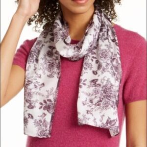Vintage Floral Toile Silk Oblong Scarf In Fig